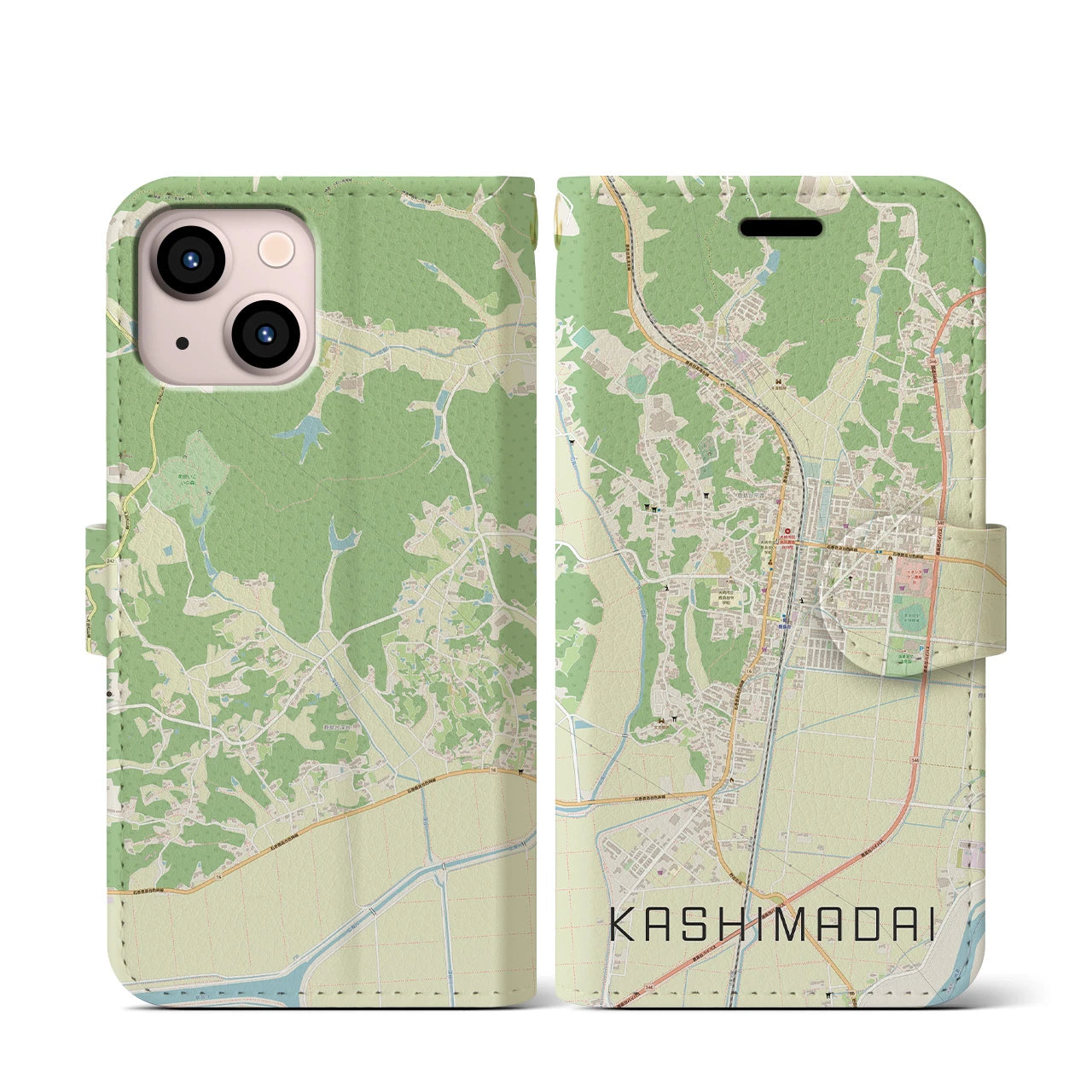 【鹿島台(宮城県)】地図柄iPhoneケース(手帳タイプ)ナチュラル・iPhone 13 mini 用