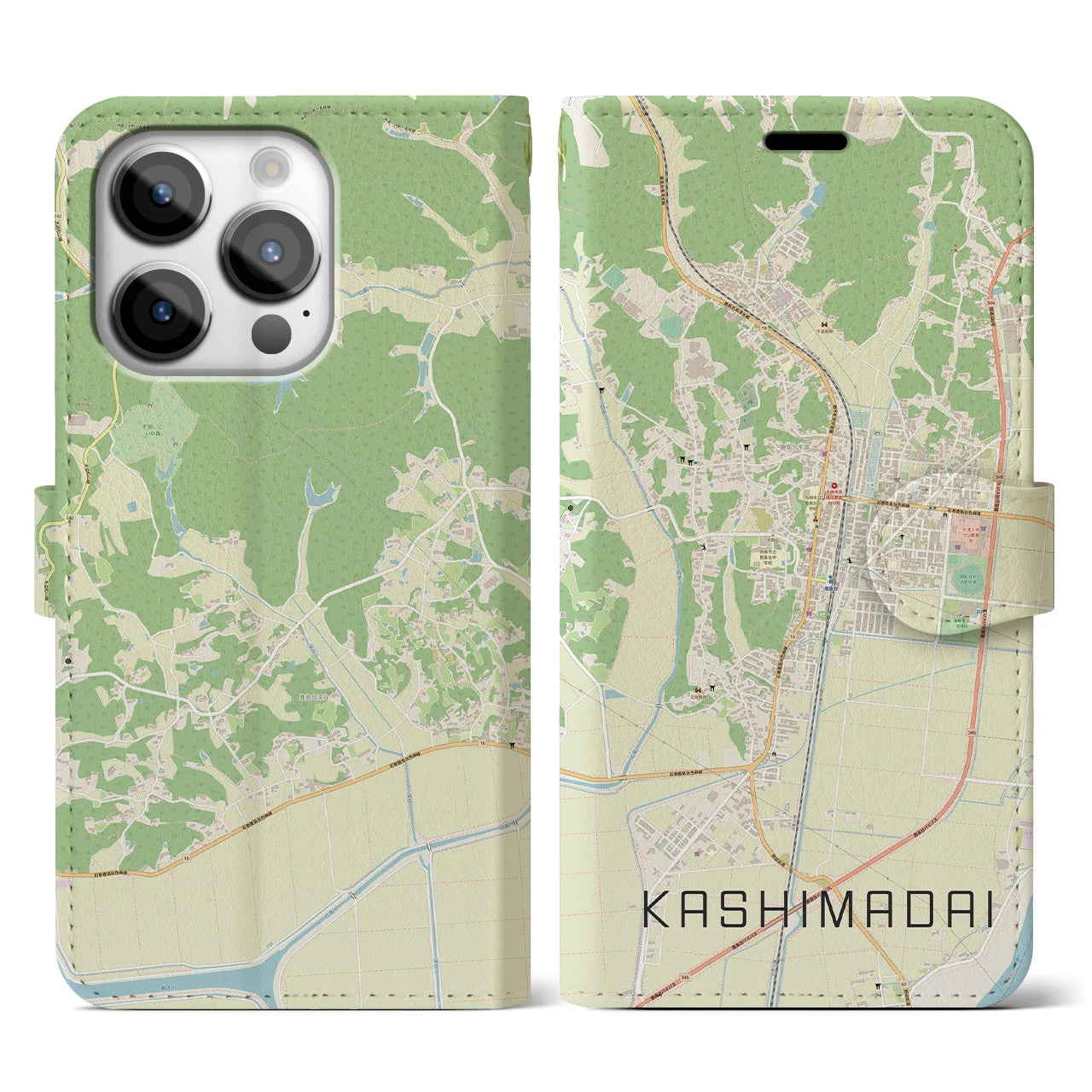 【鹿島台(宮城県)】地図柄iPhoneケース(手帳タイプ)ナチュラル・iPhone 14 Pro 用