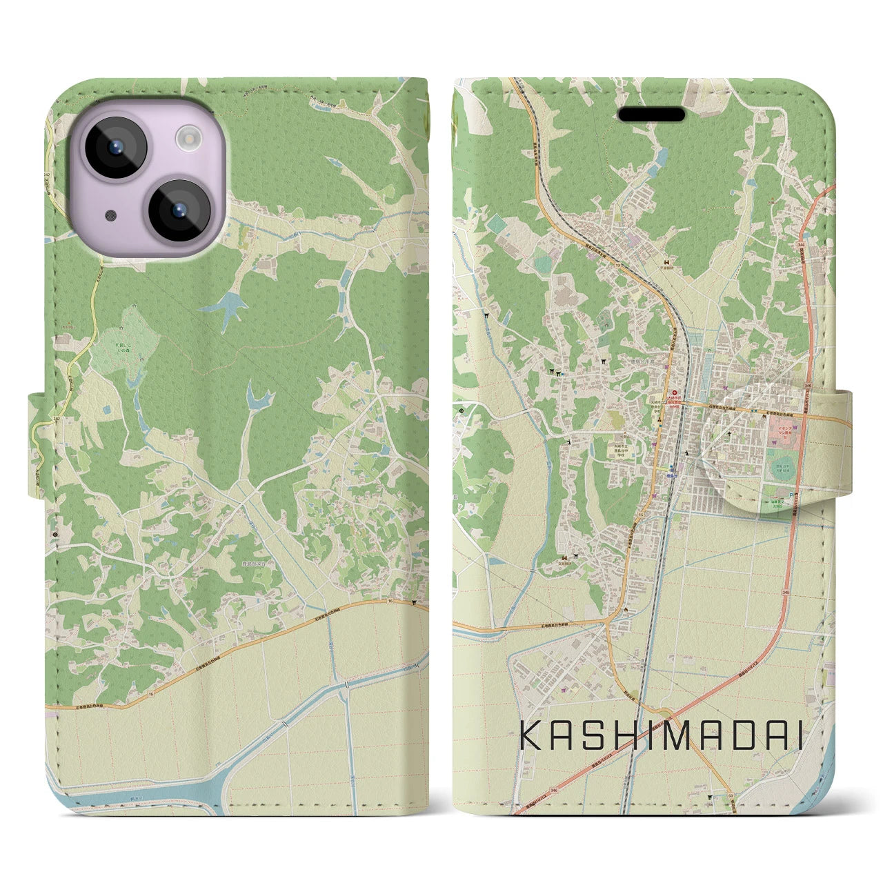 【鹿島台(宮城県)】地図柄iPhoneケース(手帳タイプ)ナチュラル・iPhone 14 用