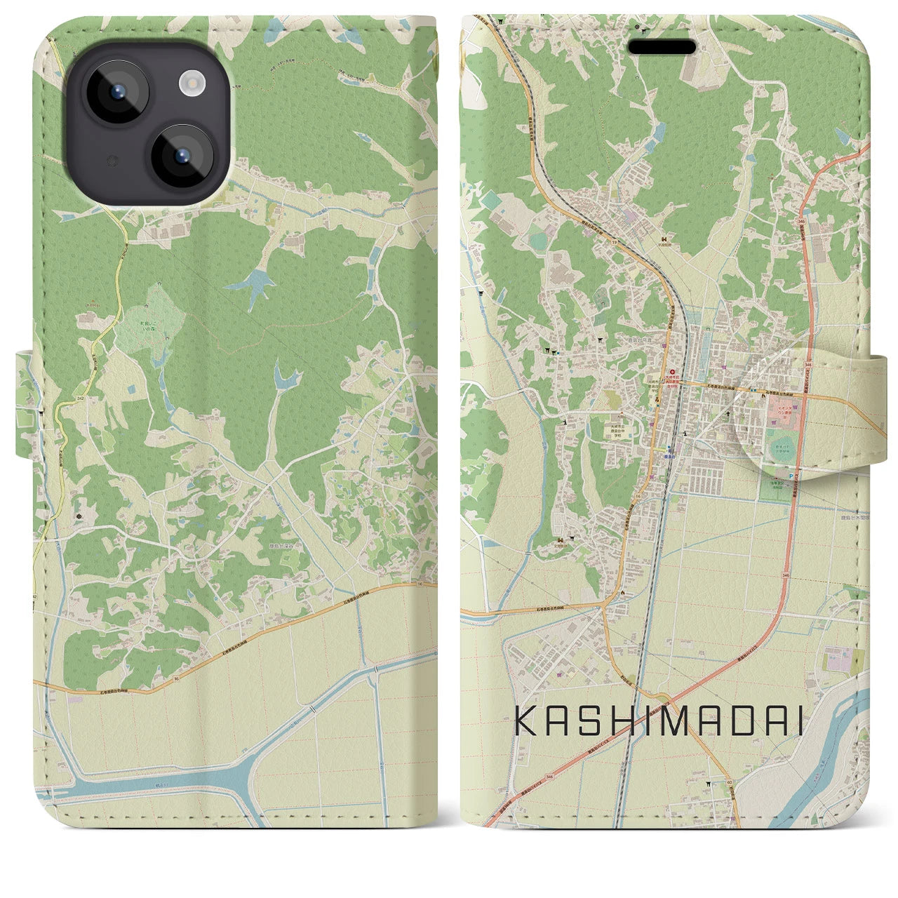 【鹿島台(宮城県)】地図柄iPhoneケース(手帳タイプ)ナチュラル・iPhone 14 Plus 用