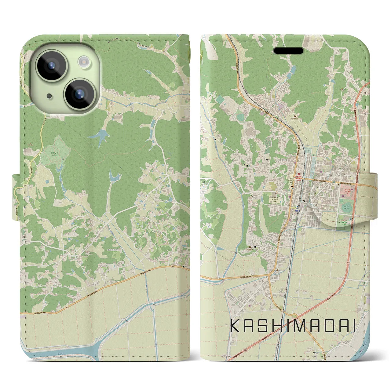 【鹿島台(宮城県)】地図柄iPhoneケース(手帳タイプ)ナチュラル・iPhone 15 用