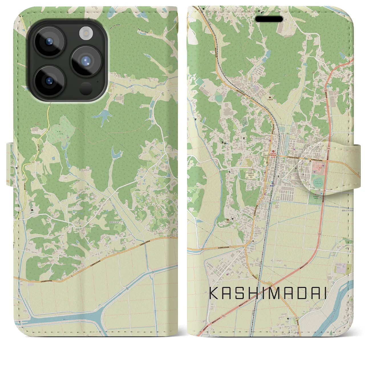 【鹿島台(宮城県)】地図柄iPhoneケース(手帳タイプ)ナチュラル・iPhone 15 Pro Max 用