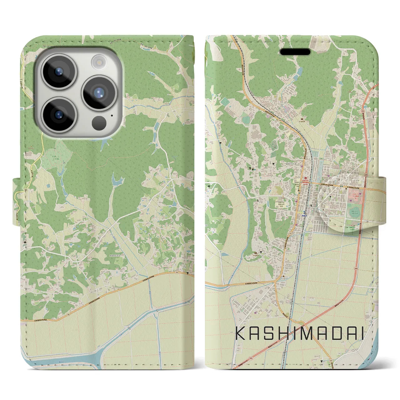 【鹿島台(宮城県)】地図柄iPhoneケース(手帳タイプ)ナチュラル・iPhone 15 Pro 用