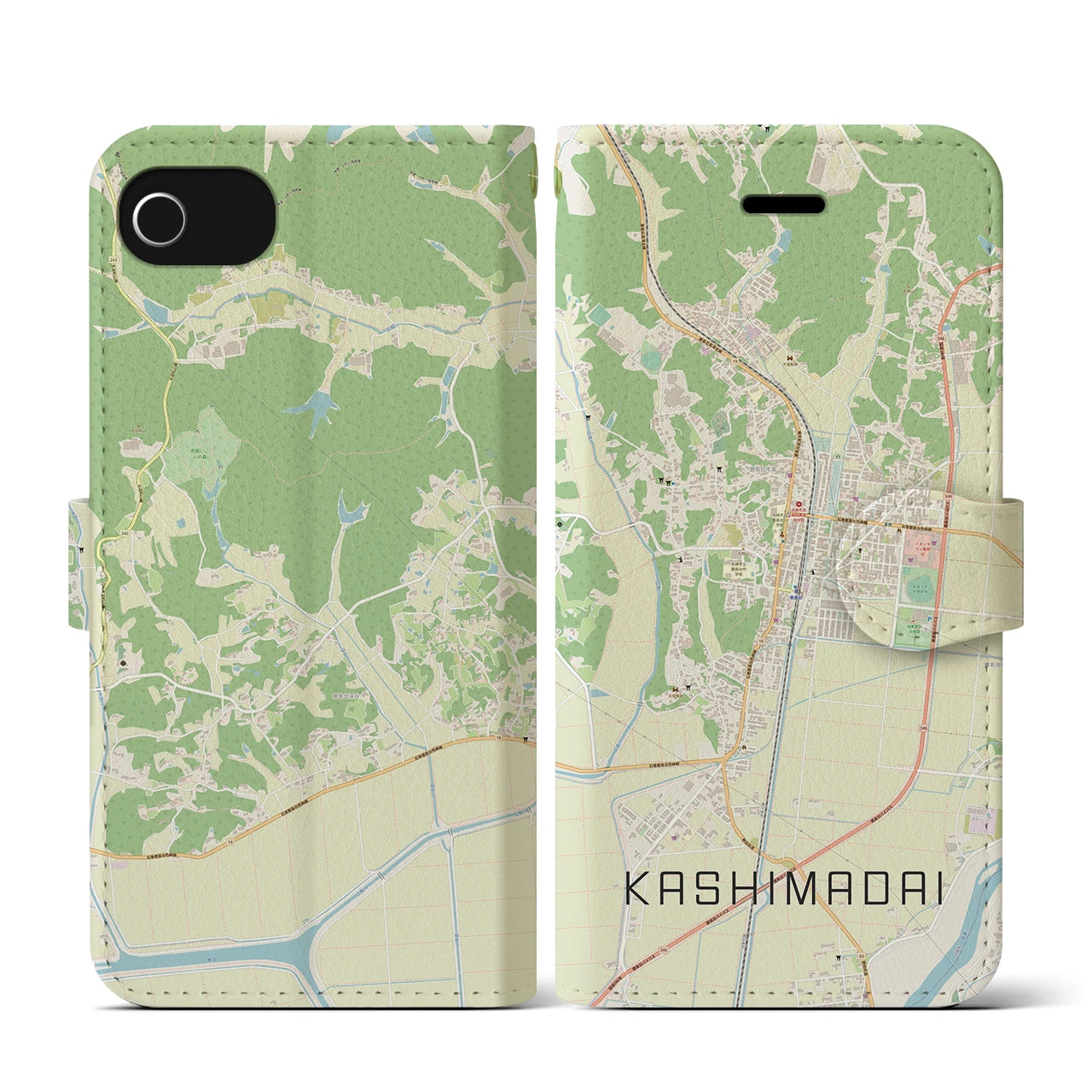 【鹿島台(宮城県)】地図柄iPhoneケース(手帳タイプ)ナチュラル・iPhone SE(第3 / 第2世代) / 8 / 7 / 6s / 6 用