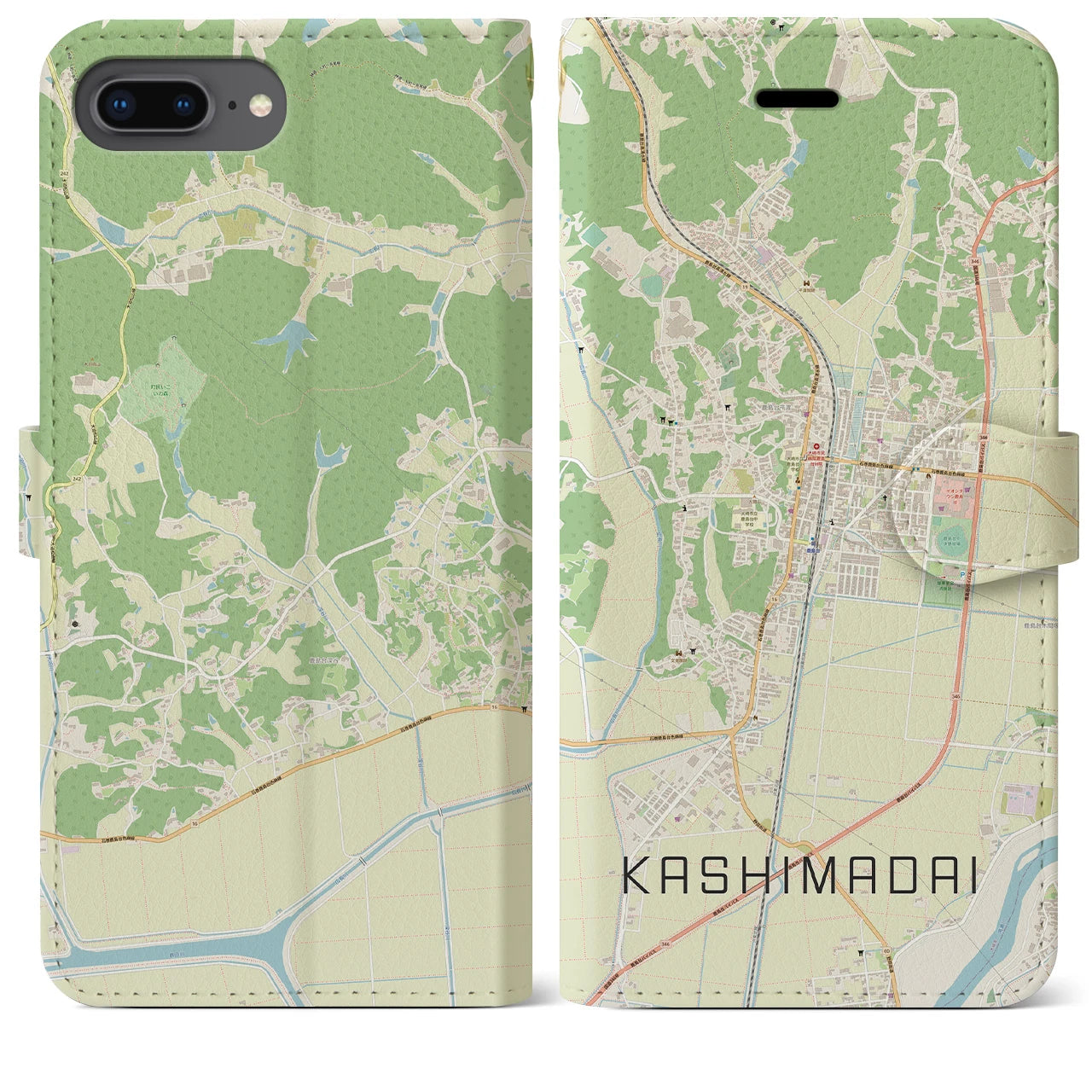 【鹿島台(宮城県)】地図柄iPhoneケース(手帳タイプ)ナチュラル・iPhone 8Plus /7Plus / 6sPlus / 6Plus 用