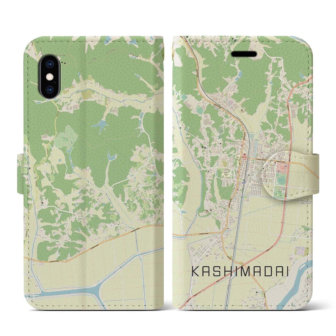 【鹿島台(宮城県)】地図柄iPhoneケース(手帳タイプ)ナチュラル・iPhone XS / X 用