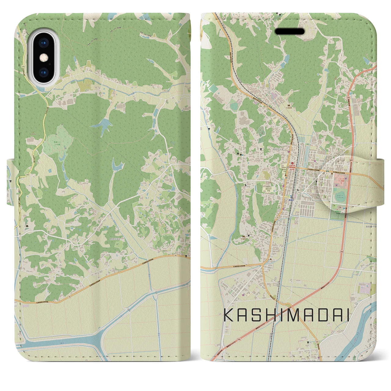 【鹿島台(宮城県)】地図柄iPhoneケース(手帳タイプ)ナチュラル・iPhone XS Max 用