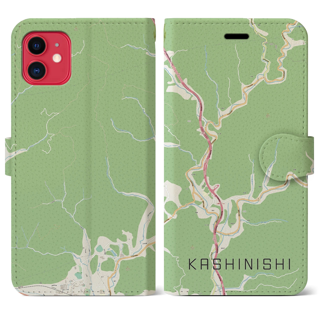 【樫西(岡山県)】地図柄iPhoneケース(手帳タイプ)ナチュラル・iPhone 11 用
