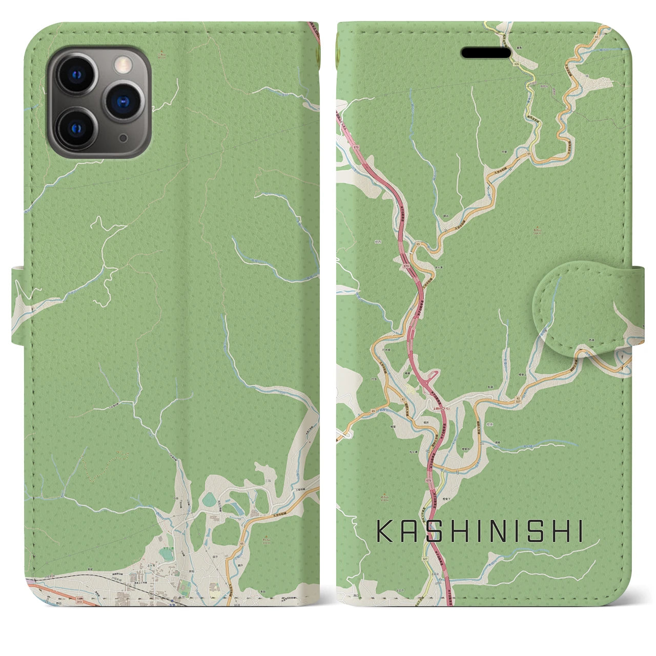 【樫西(岡山県)】地図柄iPhoneケース(手帳タイプ)ナチュラル・iPhone 11 Pro Max 用