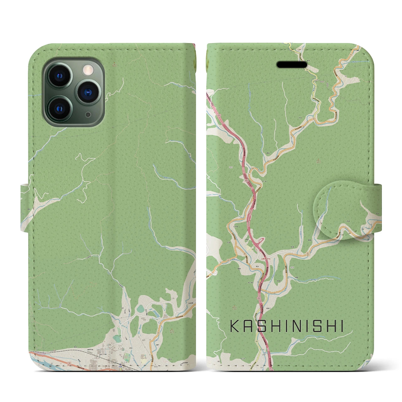 【樫西(岡山県)】地図柄iPhoneケース(手帳タイプ)ナチュラル・iPhone 11 Pro 用