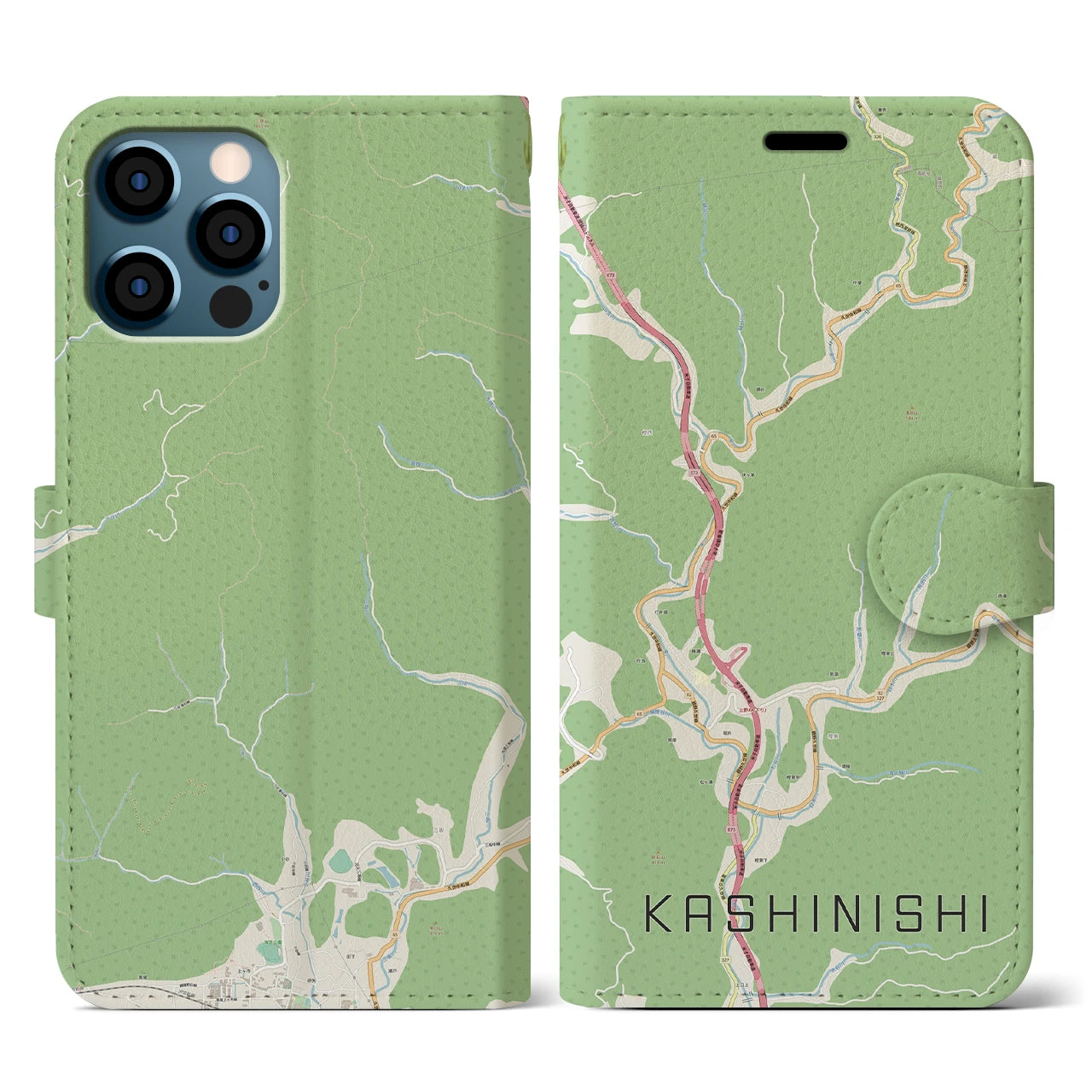 【樫西(岡山県)】地図柄iPhoneケース(手帳タイプ)ナチュラル・iPhone 12 / 12 Pro 用