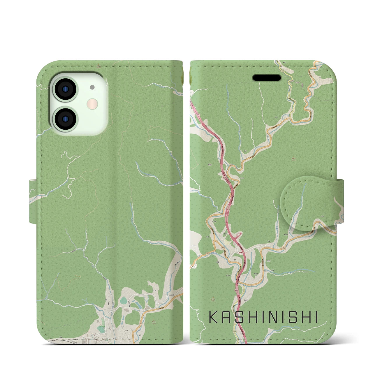 【樫西(岡山県)】地図柄iPhoneケース(手帳タイプ)ナチュラル・iPhone 12 mini 用