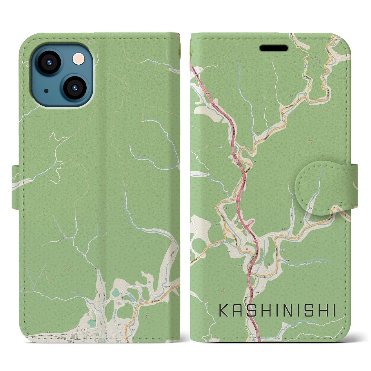 【樫西(岡山県)】地図柄iPhoneケース(手帳タイプ)ナチュラル・iPhone 13 用