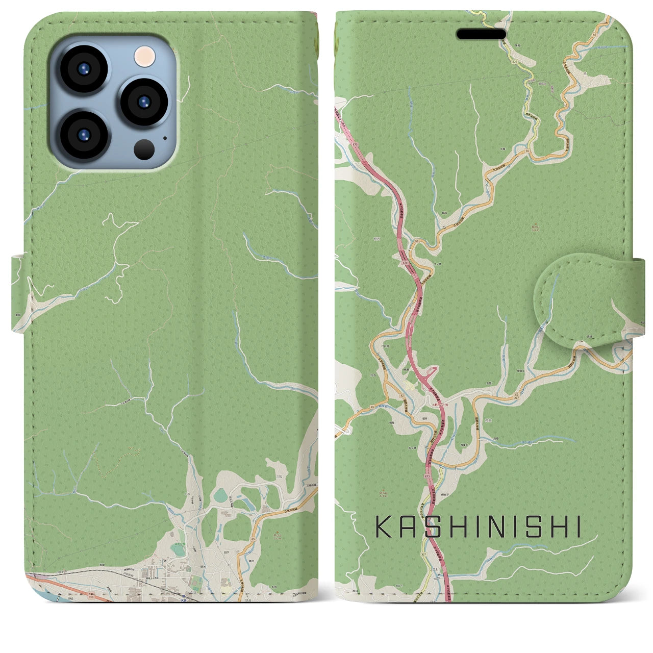 【樫西(岡山県)】地図柄iPhoneケース(手帳タイプ)ナチュラル・iPhone 13 Pro Max 用
