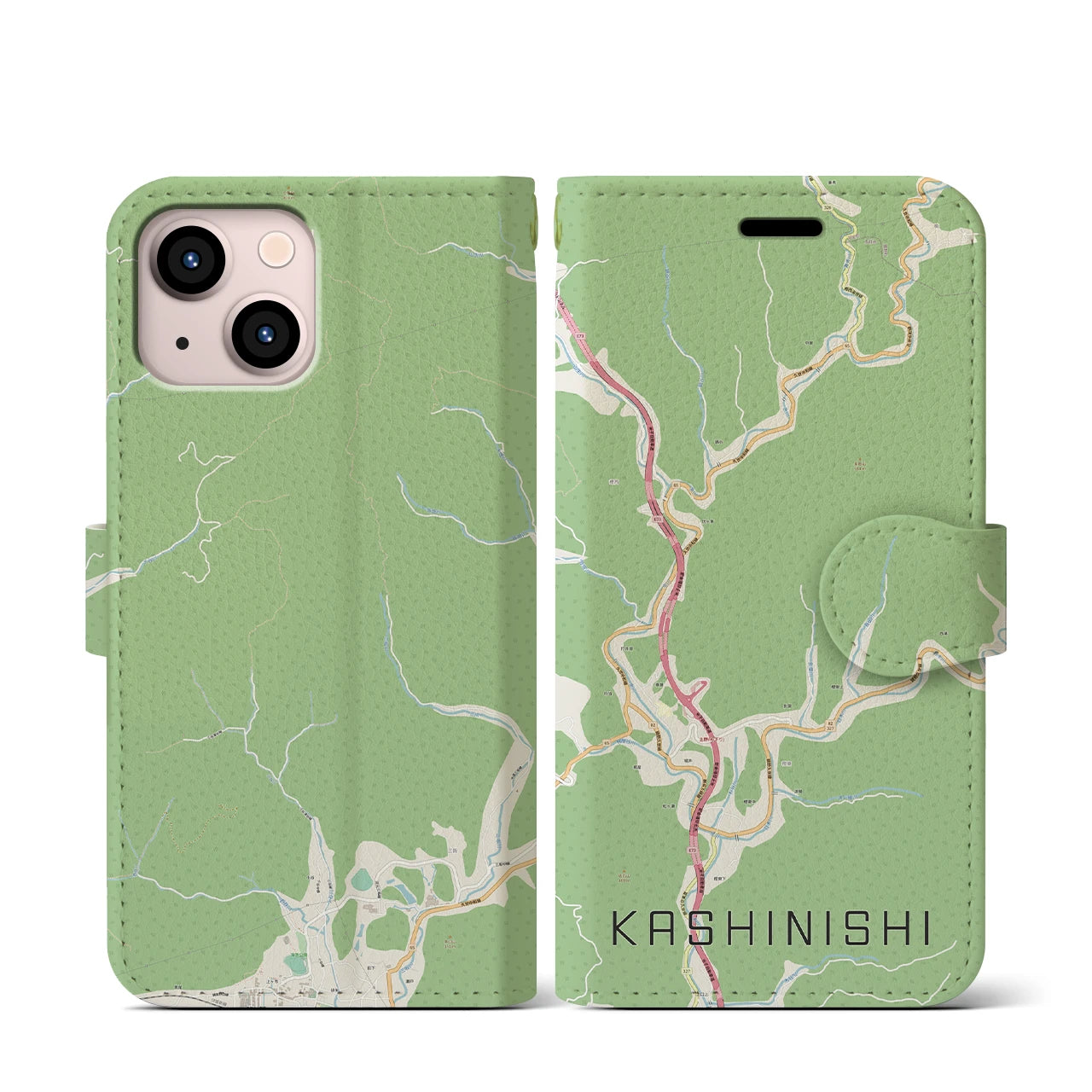 【樫西(岡山県)】地図柄iPhoneケース(手帳タイプ)ナチュラル・iPhone 13 mini 用