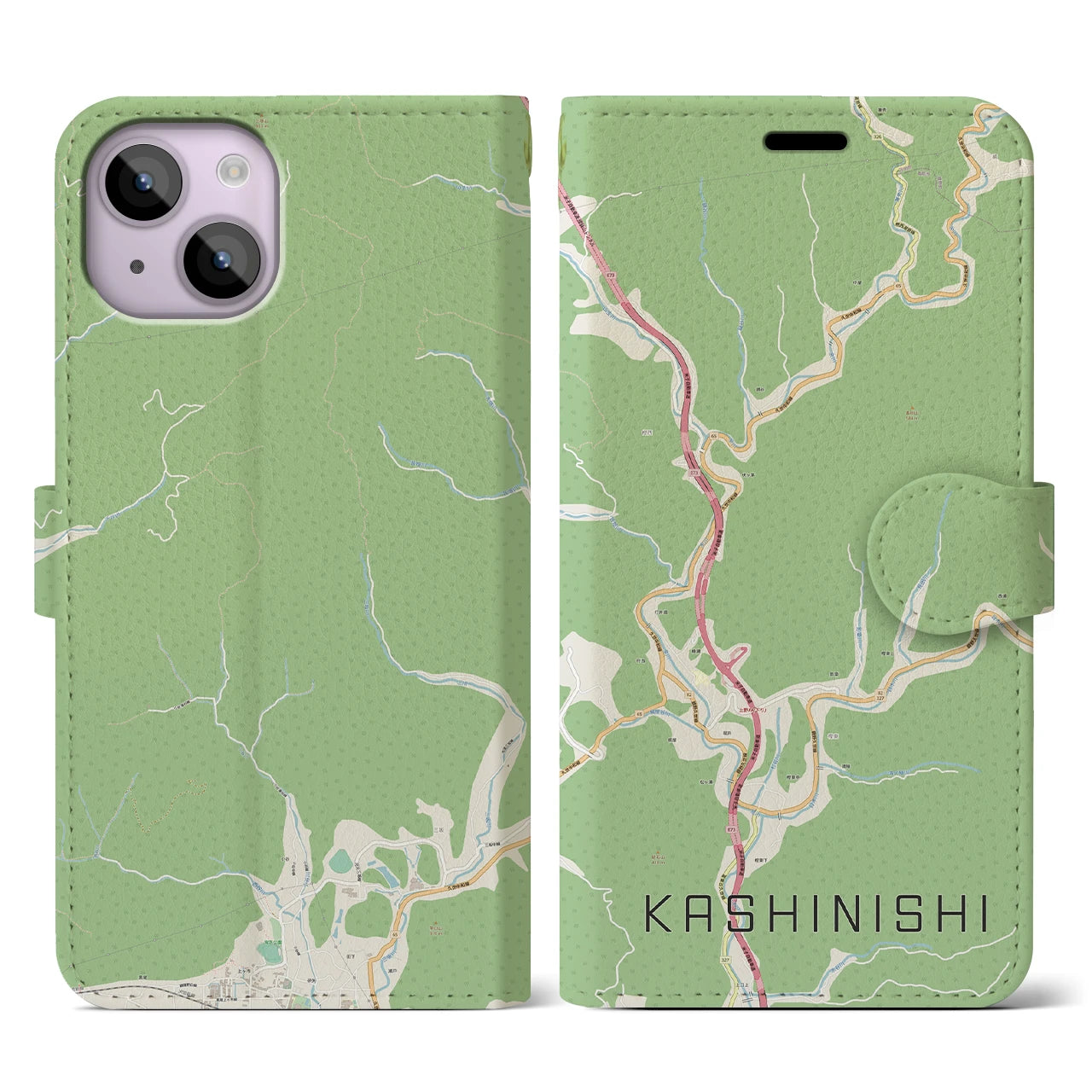 【樫西(岡山県)】地図柄iPhoneケース(手帳タイプ)ナチュラル・iPhone 14 用