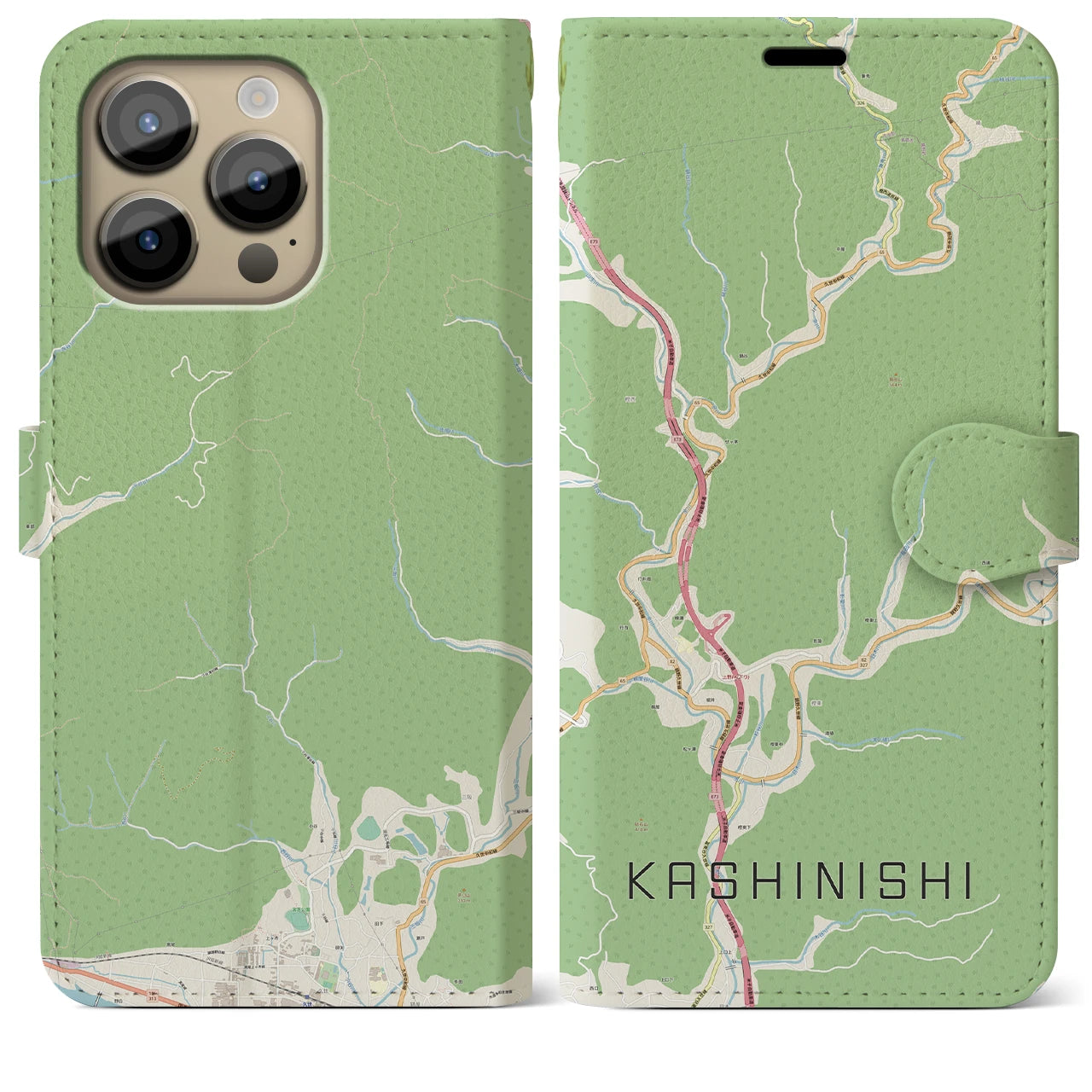 【樫西(岡山県)】地図柄iPhoneケース(手帳タイプ)ナチュラル・iPhone 14 Pro Max 用