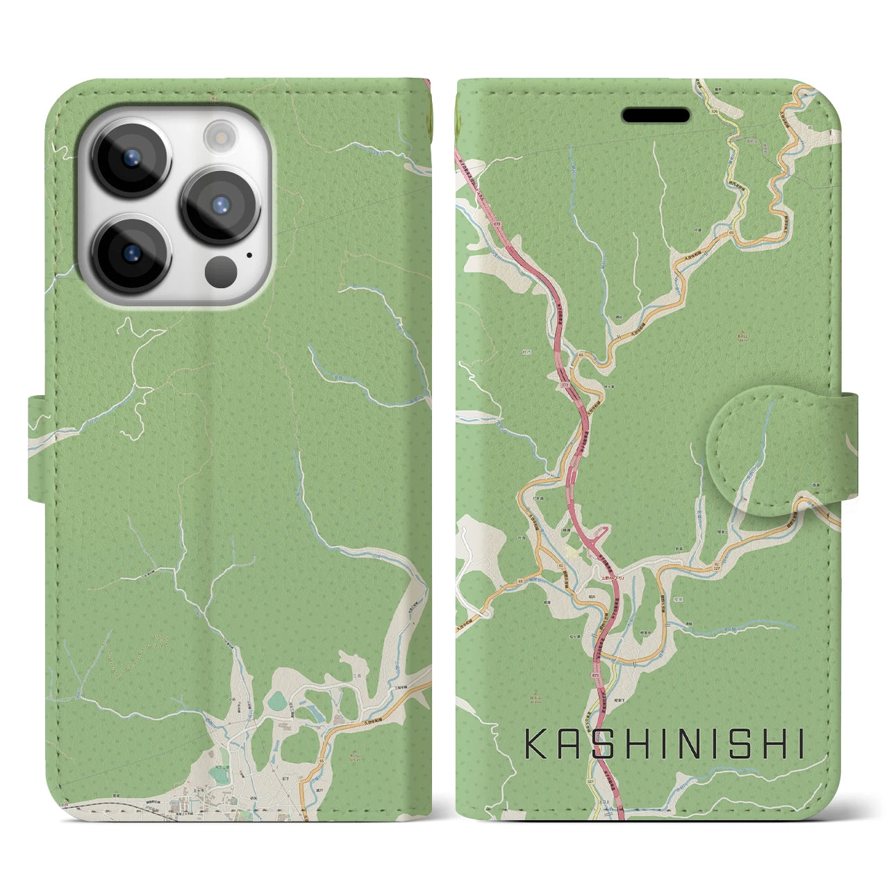 【樫西(岡山県)】地図柄iPhoneケース(手帳タイプ)ナチュラル・iPhone 14 Pro 用