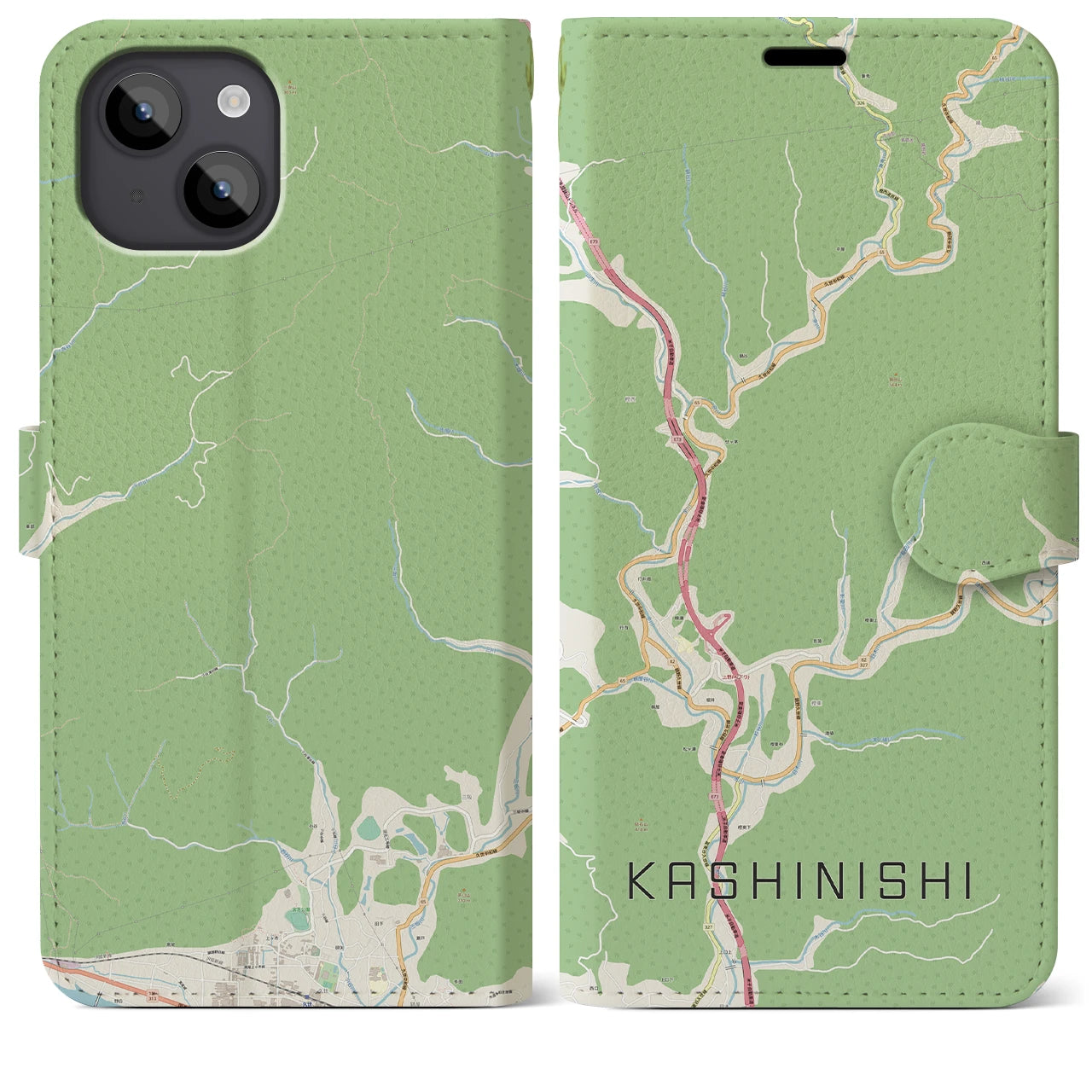 【樫西(岡山県)】地図柄iPhoneケース(手帳タイプ)ナチュラル・iPhone 14 Plus 用