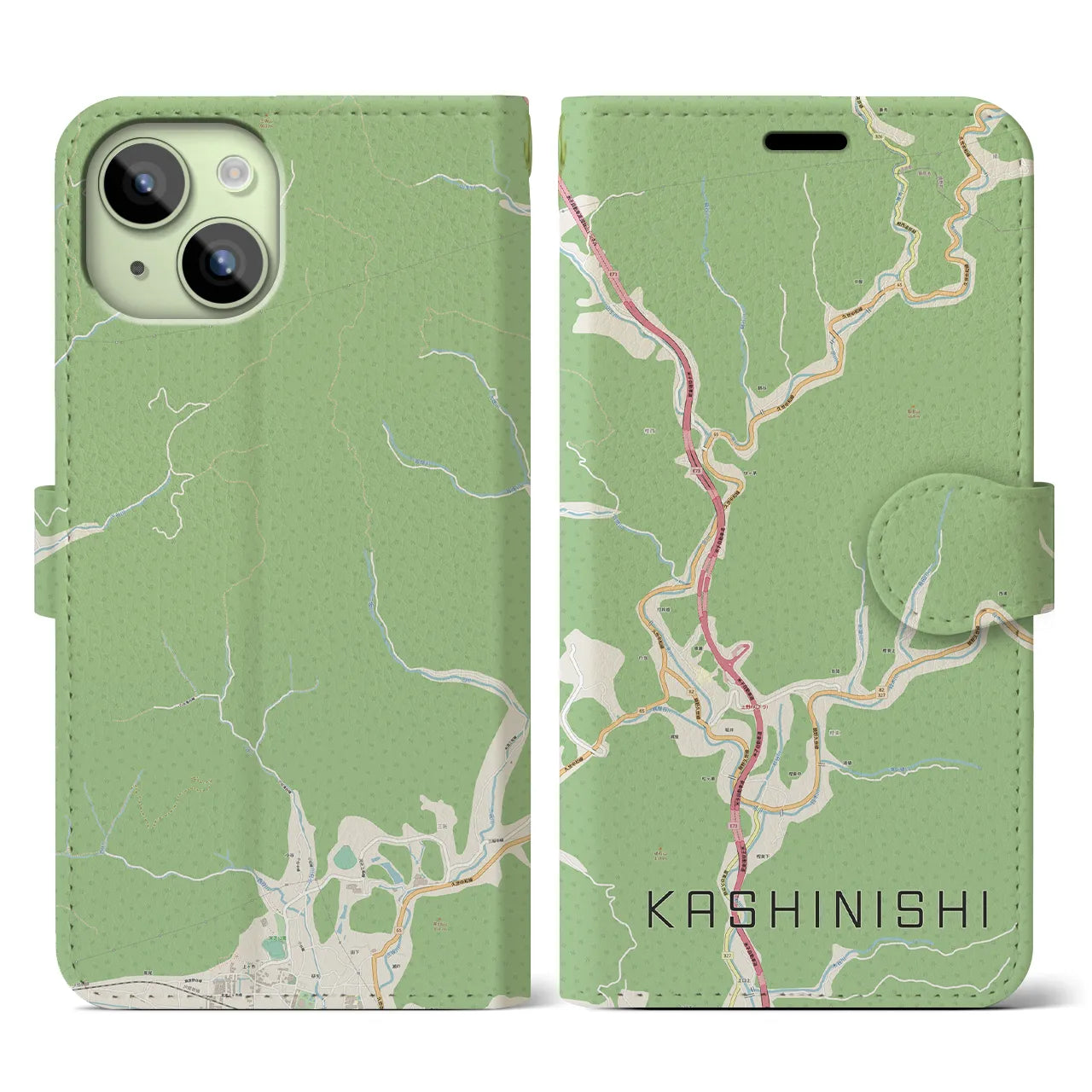 【樫西(岡山県)】地図柄iPhoneケース(手帳タイプ)ナチュラル・iPhone 15 用