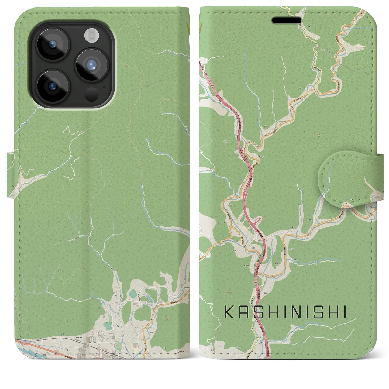 【樫西(岡山県)】地図柄iPhoneケース(手帳タイプ)ナチュラル・iPhone 15 Pro Max 用