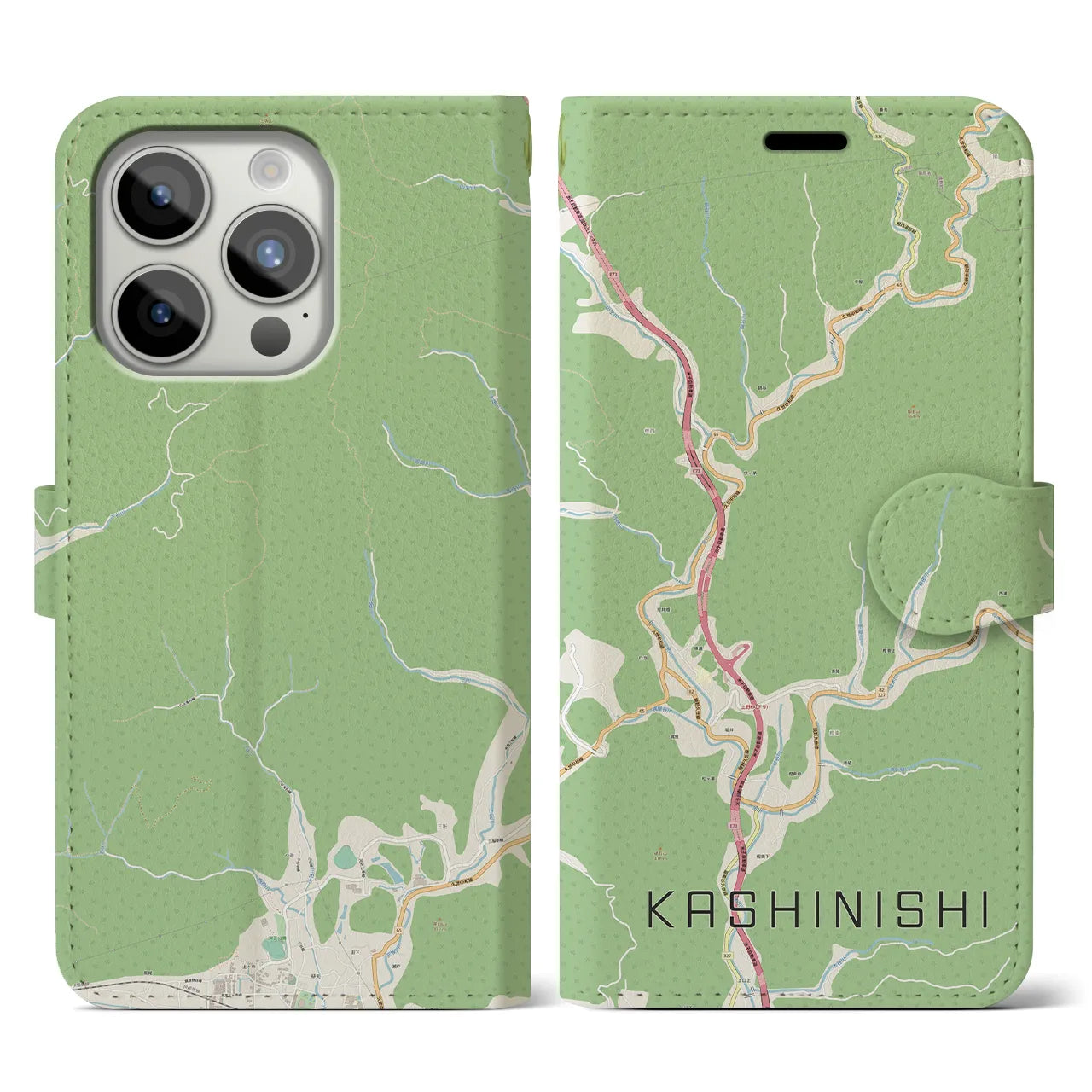 【樫西(岡山県)】地図柄iPhoneケース(手帳タイプ)ナチュラル・iPhone 15 Pro 用