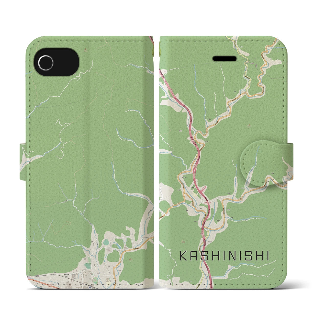 【樫西(岡山県)】地図柄iPhoneケース(手帳タイプ)ナチュラル・iPhone SE(第3 / 第2世代) / 8 / 7 / 6s / 6 用