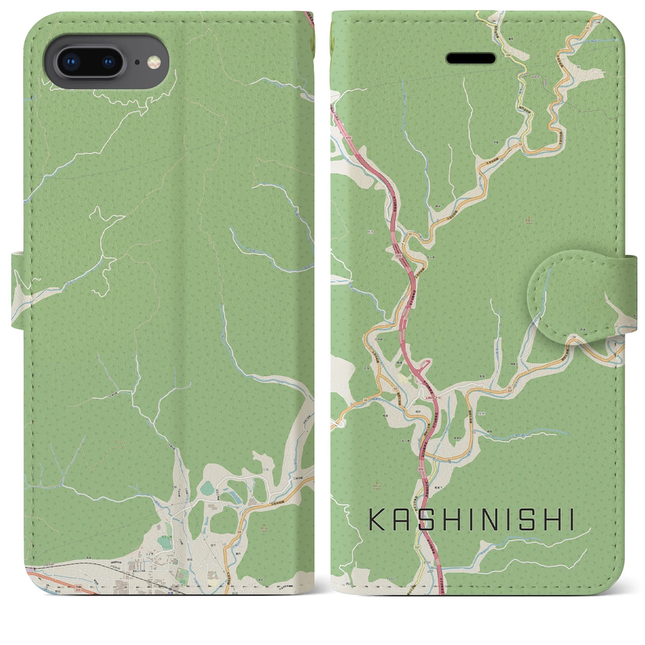 【樫西(岡山県)】地図柄iPhoneケース(手帳タイプ)ナチュラル・iPhone 8Plus /7Plus / 6sPlus / 6Plus 用