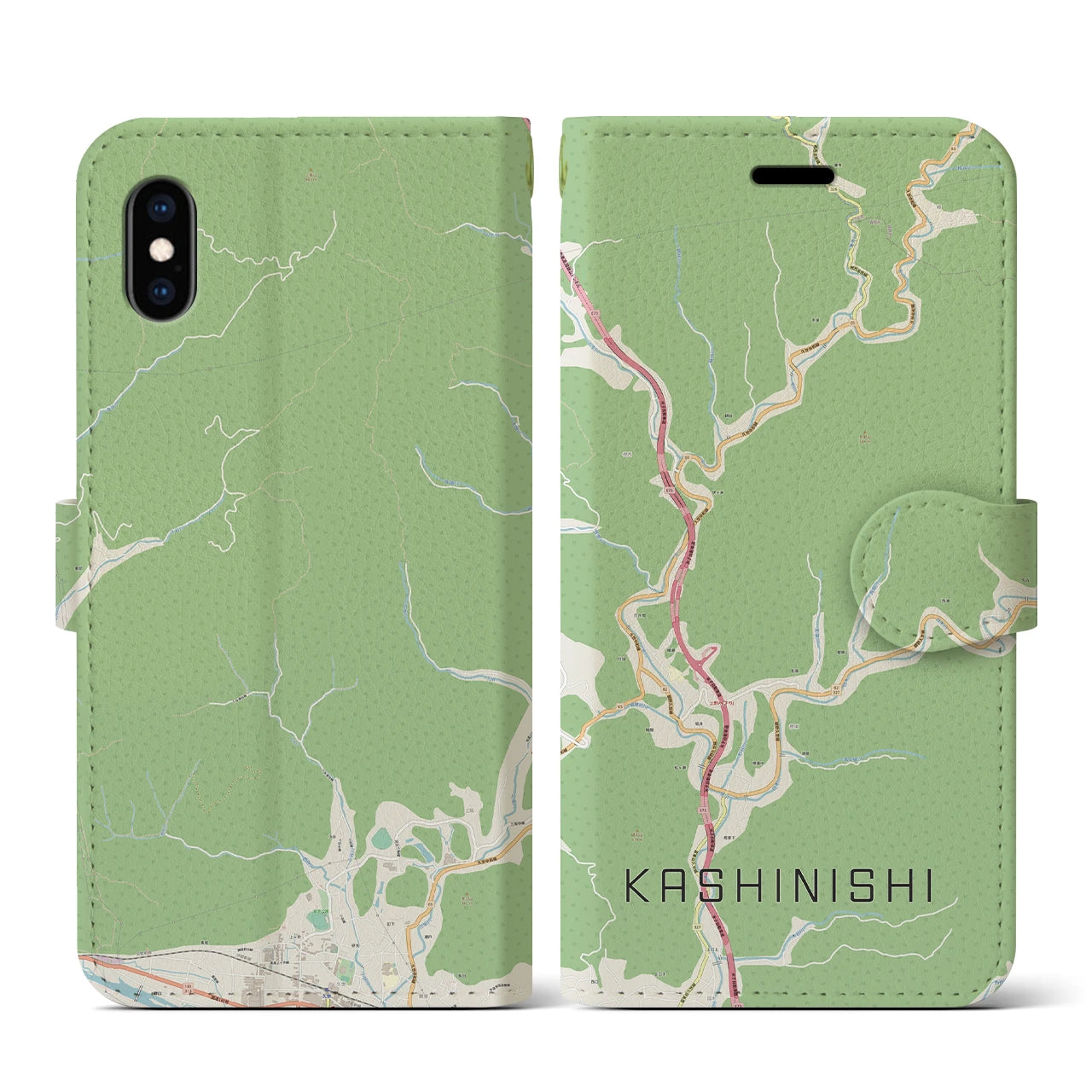 【樫西(岡山県)】地図柄iPhoneケース(手帳タイプ)ナチュラル・iPhone XS / X 用