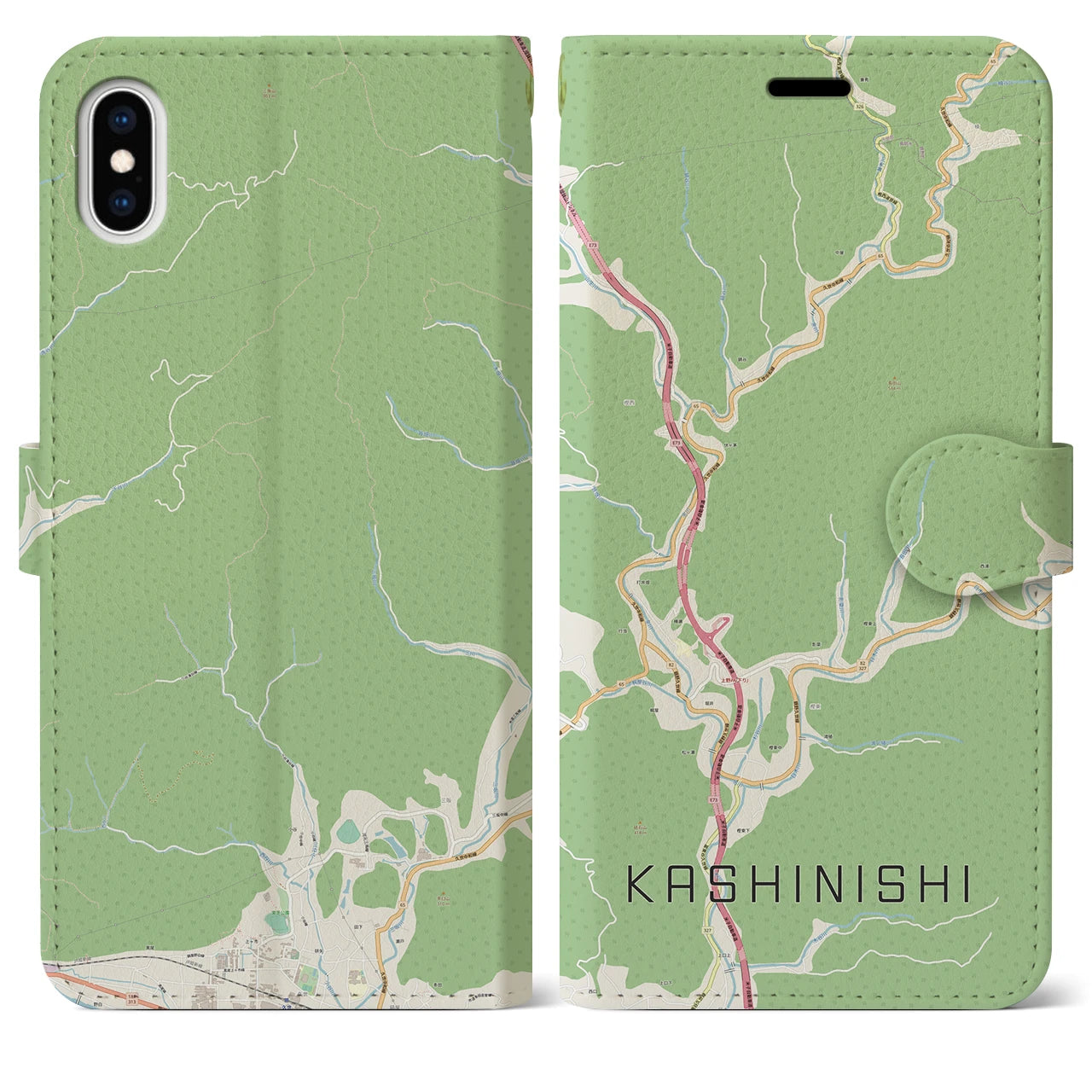 【樫西(岡山県)】地図柄iPhoneケース(手帳タイプ)ナチュラル・iPhone XS Max 用