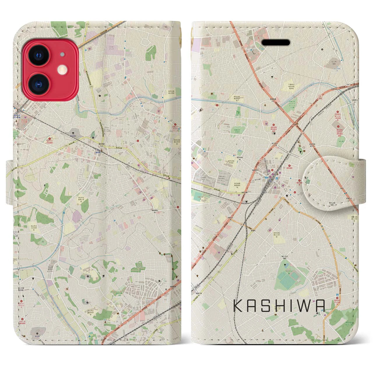 【柏(千葉県)】地図柄iPhoneケース(手帳タイプ)ナチュラル・iPhone 11 用