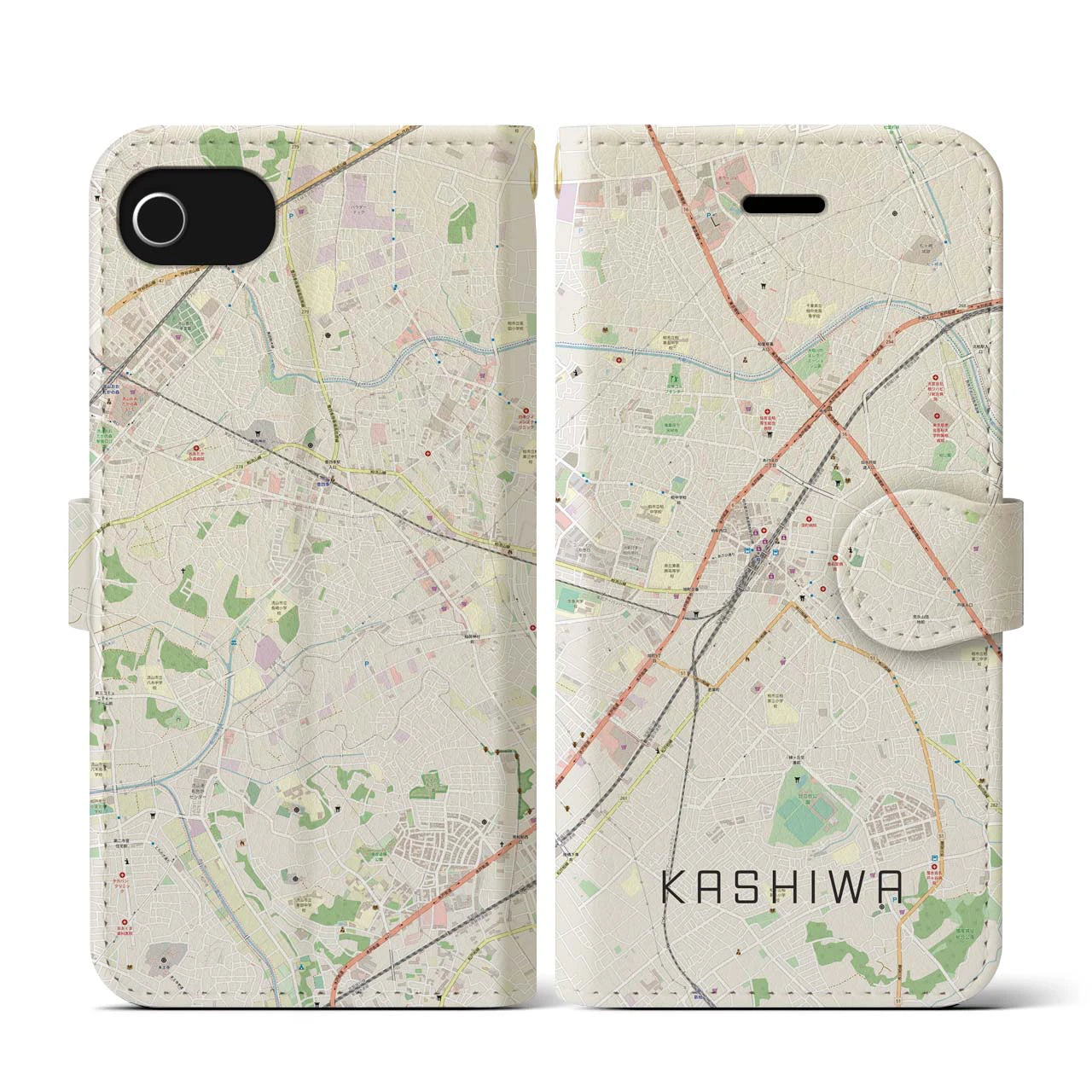 【柏(千葉県)】地図柄iPhoneケース(手帳タイプ)ナチュラル・iPhone SE(第3 / 第2世代) / 8 / 7 / 6s / 6 用