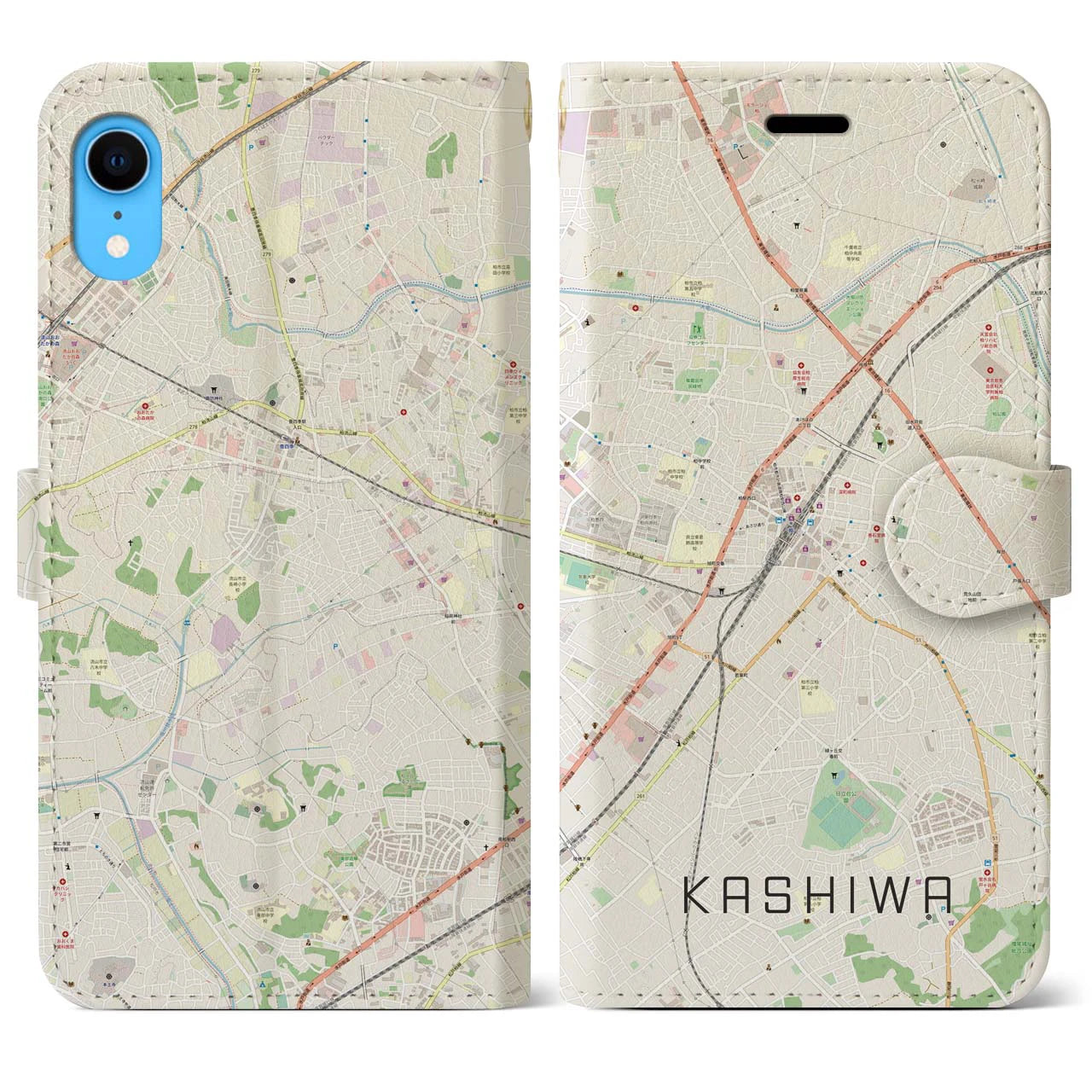 【柏(千葉県)】地図柄iPhoneケース(手帳タイプ)ナチュラル・iPhone XR 用