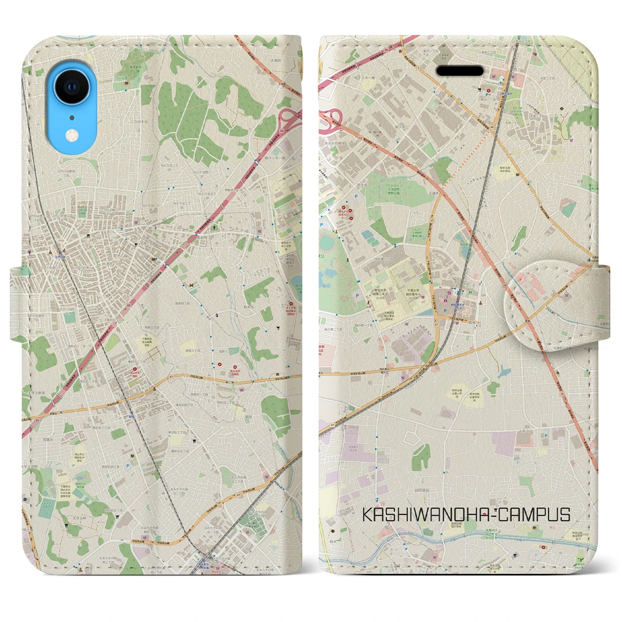 【柏の葉キャンパス(千葉県)】地図柄iPhoneケース(手帳タイプ)ナチュラル・iPhone XR 用