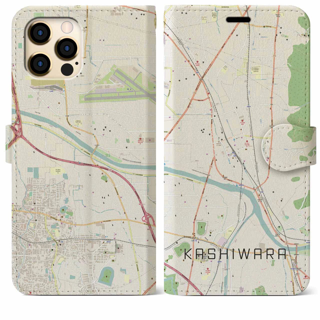【柏原(大阪府)】地図柄iPhoneケース(手帳タイプ)ナチュラル・iPhone 12 Pro Max 用