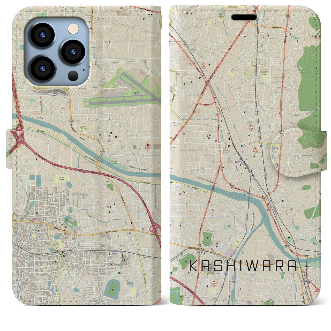 【柏原(大阪府)】地図柄iPhoneケース(手帳タイプ)ナチュラル・iPhone 13 Pro Max 用