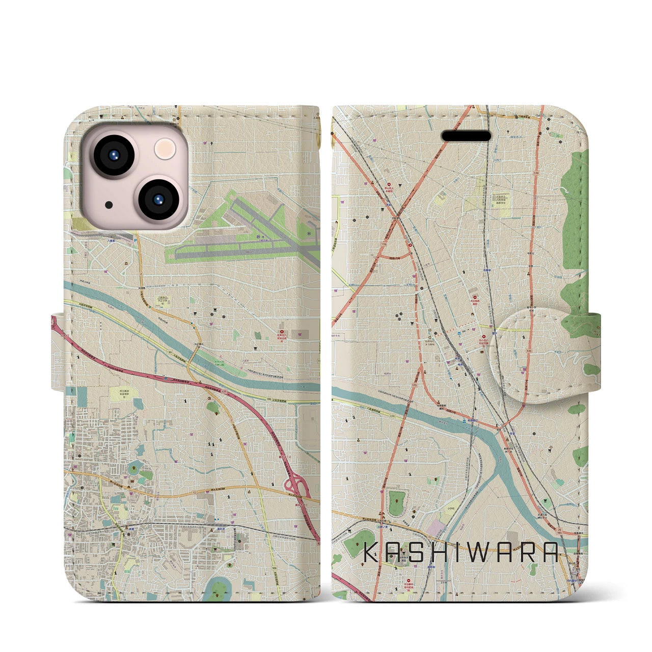 【柏原(大阪府)】地図柄iPhoneケース(手帳タイプ)ナチュラル・iPhone 13 mini 用