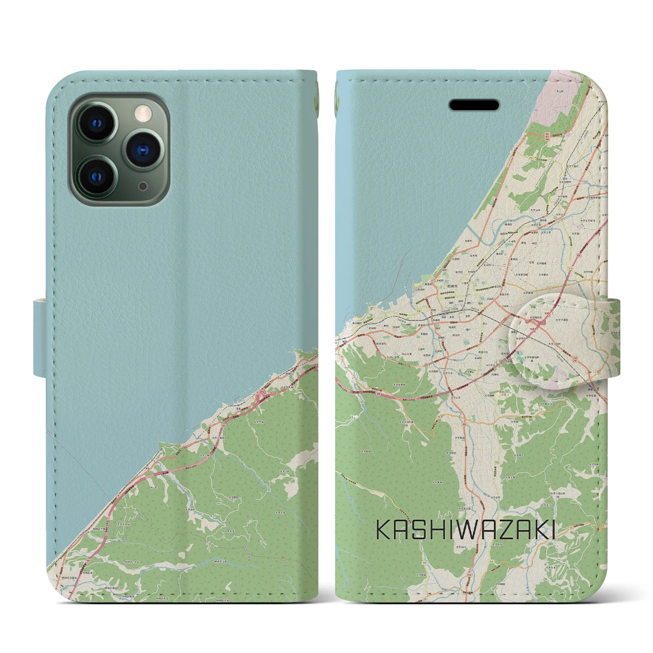 【柏崎(新潟県)】地図柄iPhoneケース(手帳タイプ)ナチュラル・iPhone 11 Pro 用