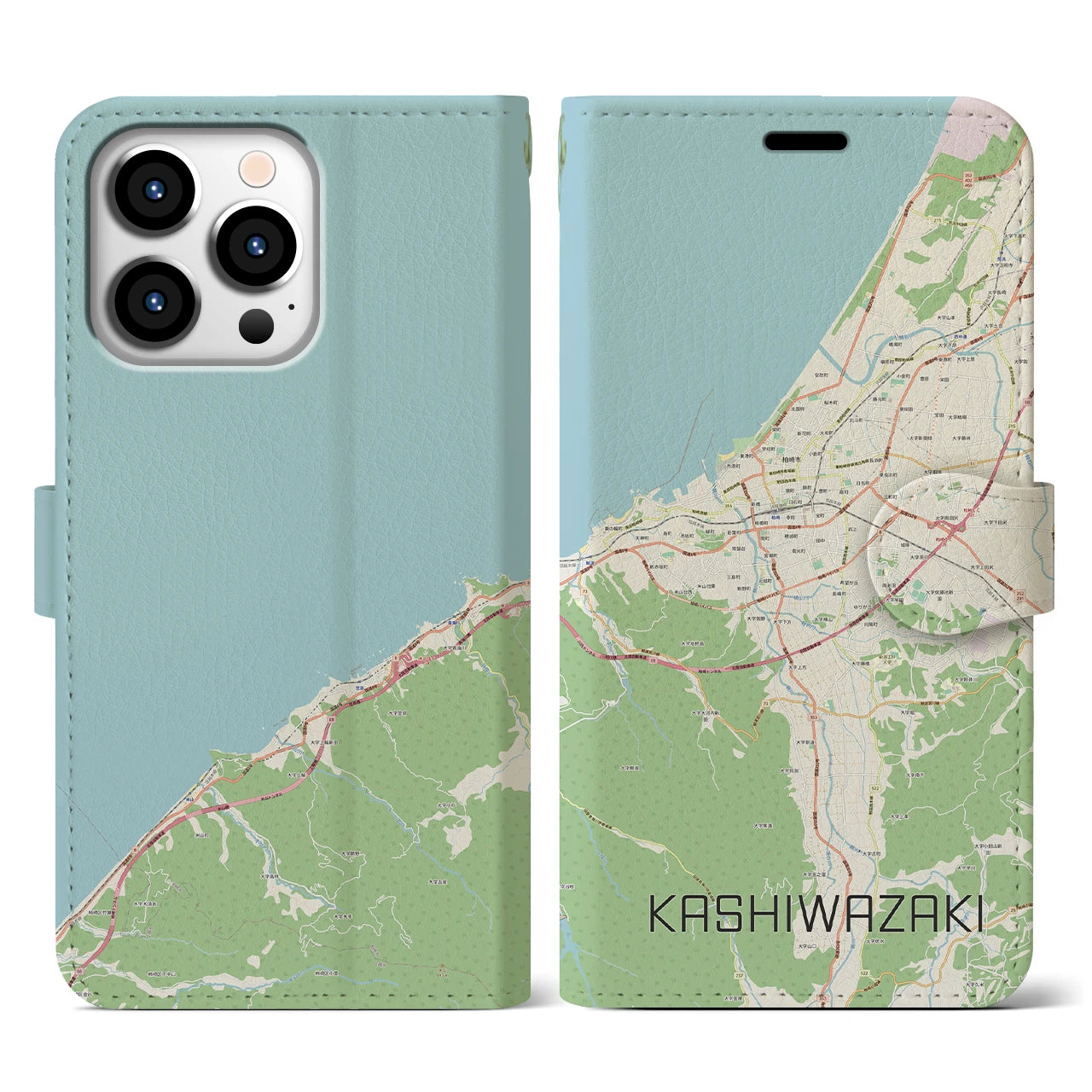 【柏崎(新潟県)】地図柄iPhoneケース(手帳タイプ)ナチュラル・iPhone 13 Pro 用