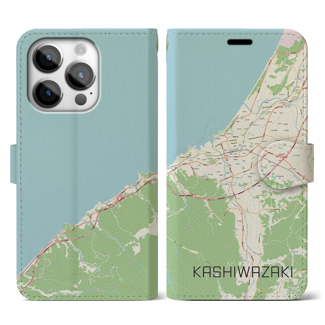【柏崎(新潟県)】地図柄iPhoneケース(手帳タイプ)ナチュラル・iPhone 14 Pro 用