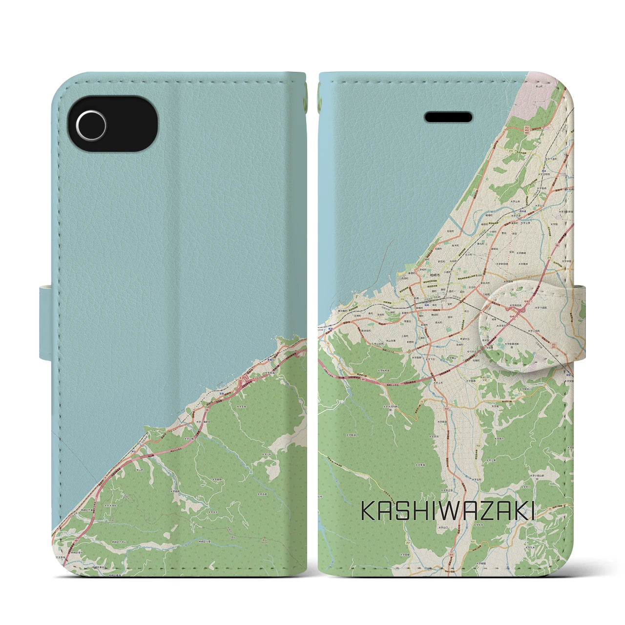 【柏崎(新潟県)】地図柄iPhoneケース(手帳タイプ)ナチュラル・iPhone SE(第3 / 第2世代) / 8 / 7 / 6s / 6 用
