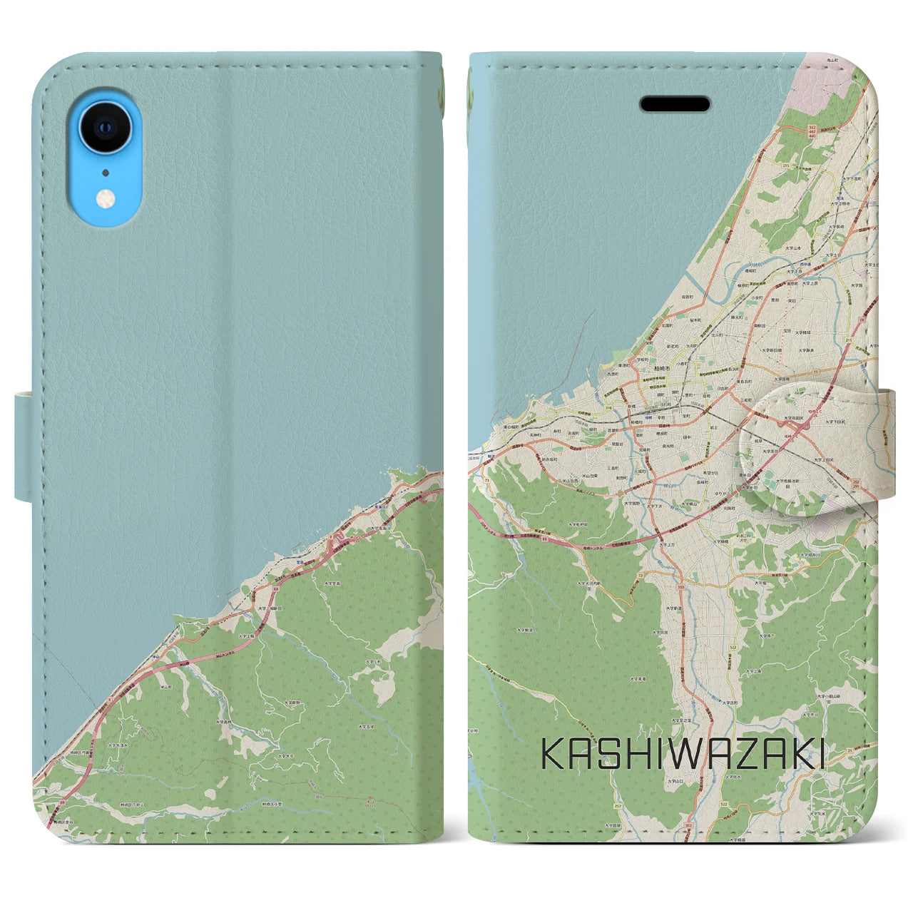 【柏崎(新潟県)】地図柄iPhoneケース(手帳タイプ)ナチュラル・iPhone XR 用