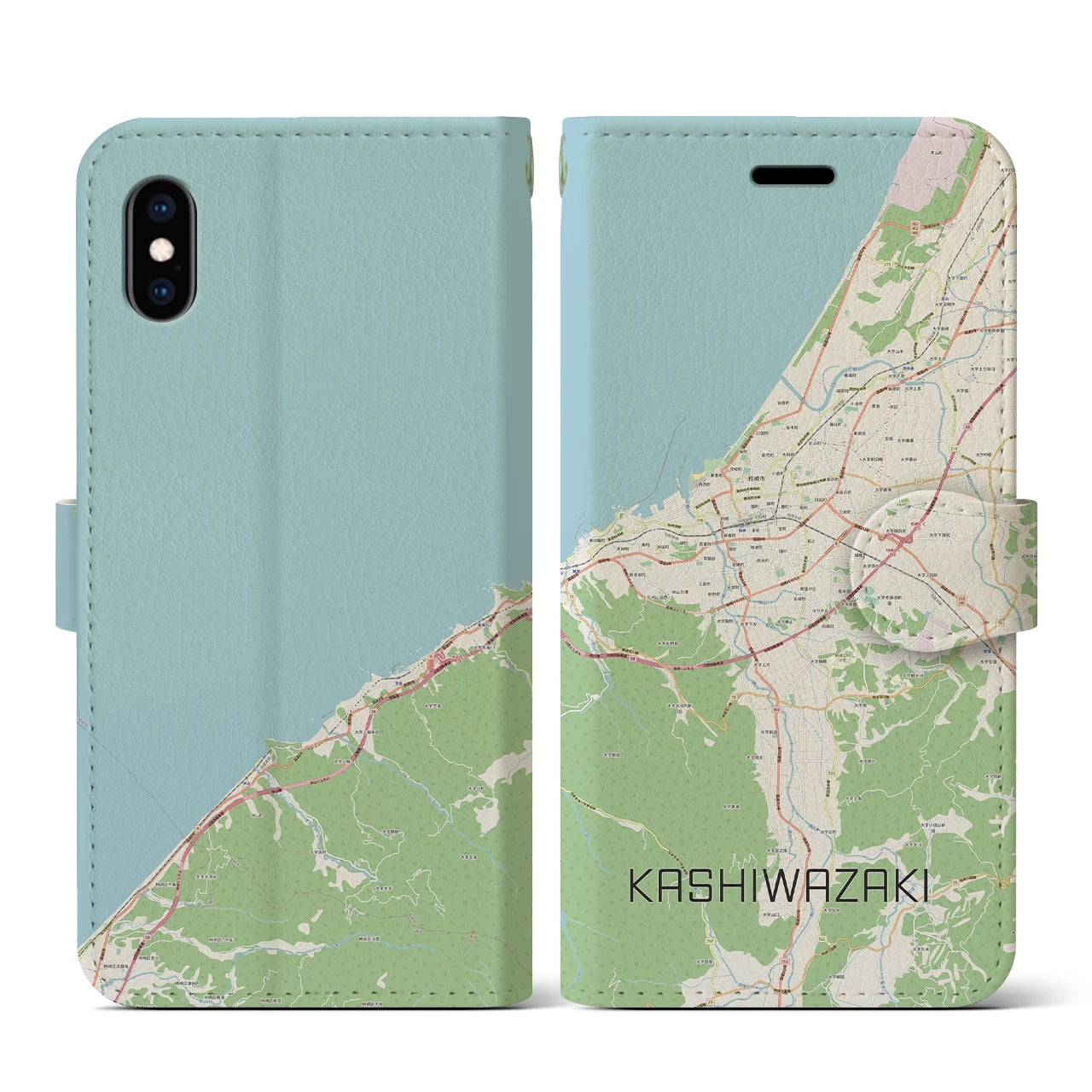 【柏崎(新潟県)】地図柄iPhoneケース(手帳タイプ)ナチュラル・iPhone XS / X 用