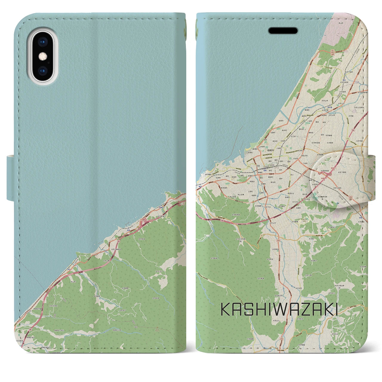 【柏崎(新潟県)】地図柄iPhoneケース(手帳タイプ)ナチュラル・iPhone XS Max 用