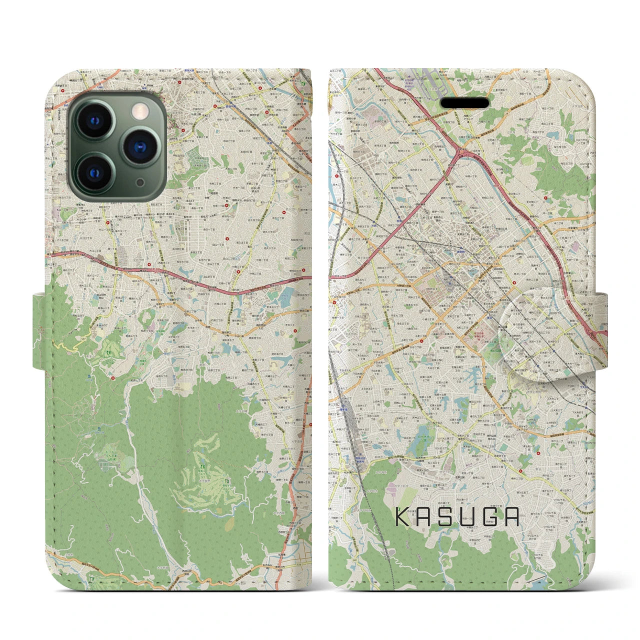 【春日(福岡県)】地図柄iPhoneケース(手帳タイプ)ナチュラル・iPhone 11 Pro 用