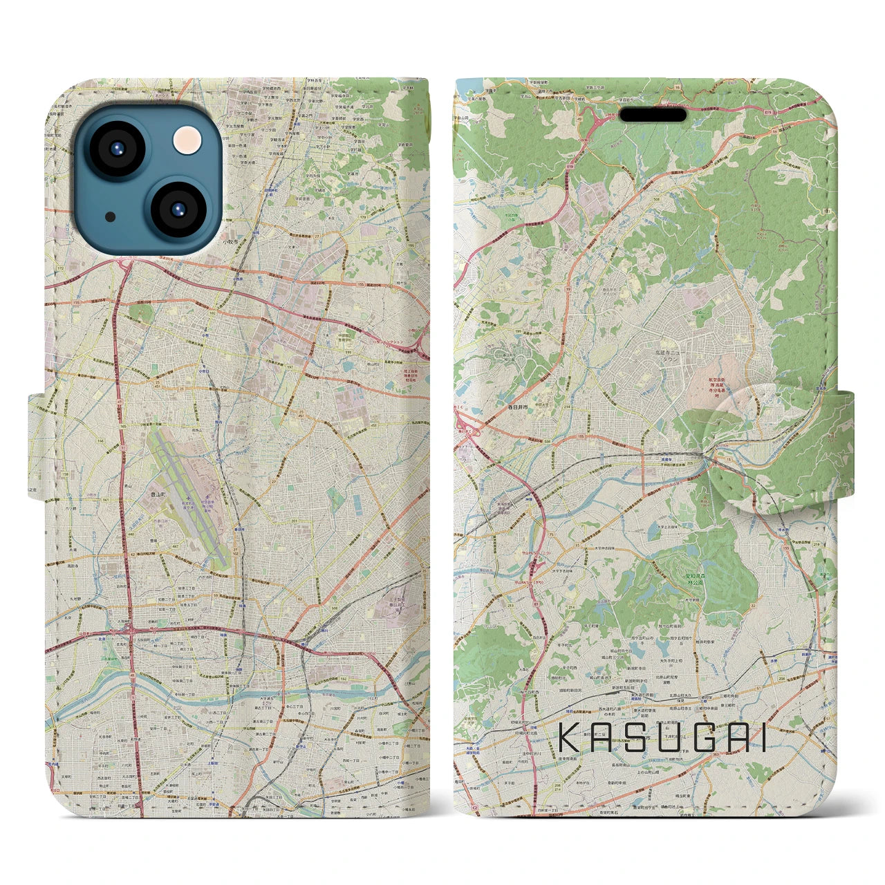【春日井(愛知県)】地図柄iPhoneケース(手帳タイプ)ナチュラル・iPhone 13 用