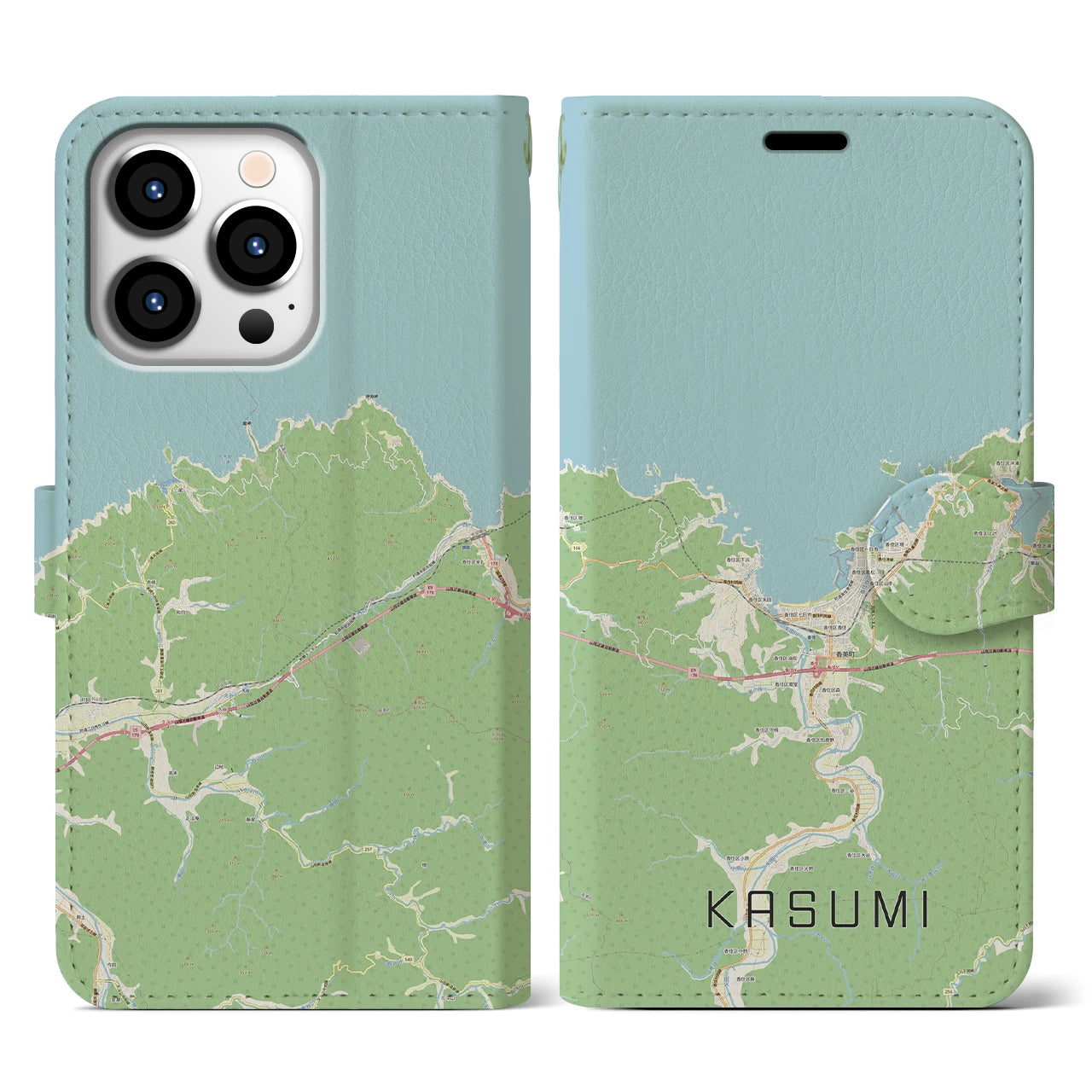 【香住(兵庫県)】地図柄iPhoneケース(手帳タイプ)ナチュラル・iPhone 13 Pro 用
