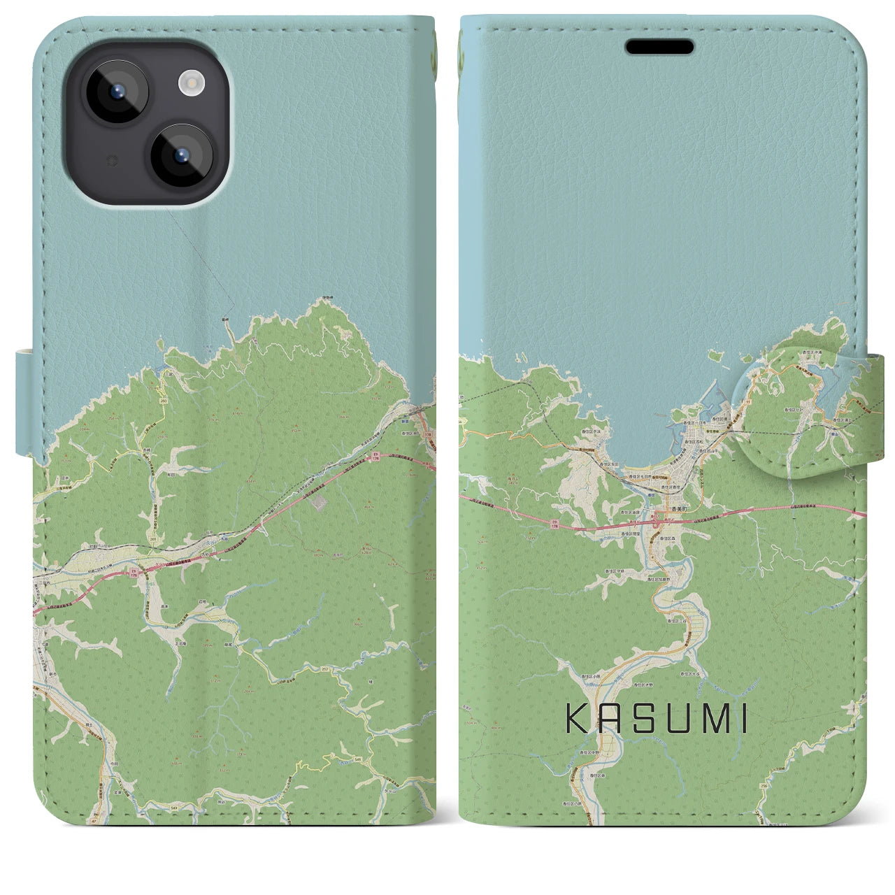 【香住(兵庫県)】地図柄iPhoneケース(手帳タイプ)ナチュラル・iPhone 14 Plus 用