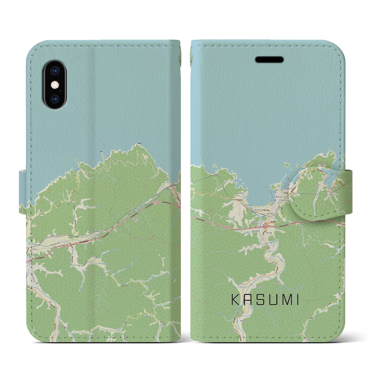 【香住(兵庫県)】地図柄iPhoneケース(手帳タイプ)ナチュラル・iPhone XS / X 用