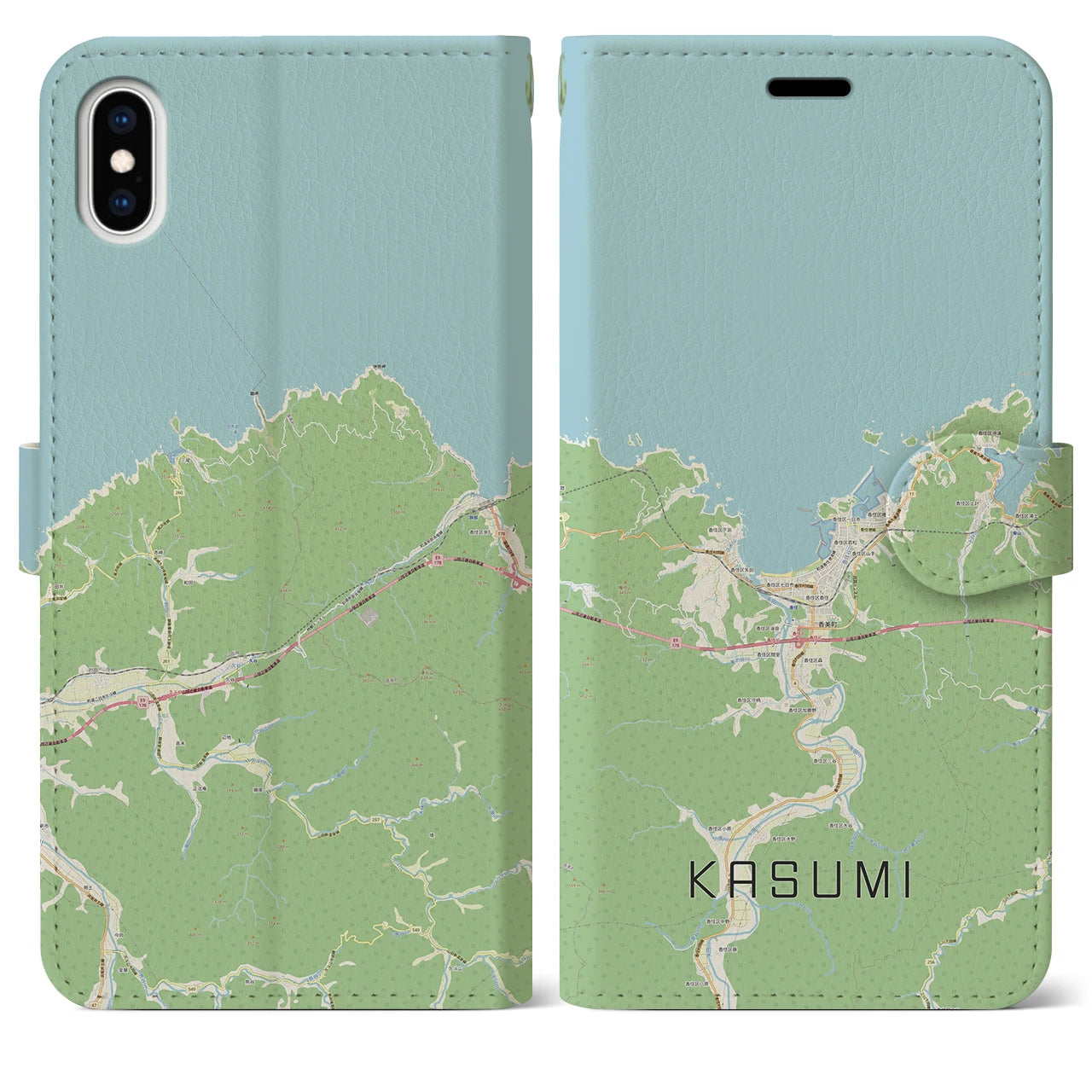【香住(兵庫県)】地図柄iPhoneケース(手帳タイプ)ナチュラル・iPhone XS Max 用